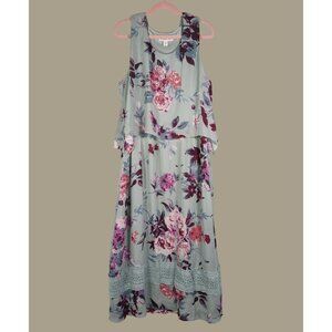 Coldwater Creek Green Floral Maxi Dress Crochet Detail Sleeveless Womens Size XL